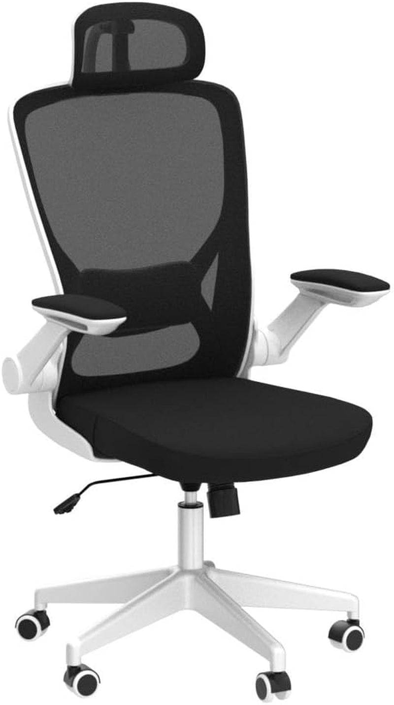 Ergonomic Office Chair, Breathable Mesh Desk Chair, Lumbar Support Computer Chair with Headrest and Flip-Up Arms, Swivel Task Chair, Adjustable Height Gaming Chair, White