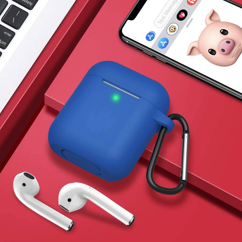 Airpods Case, Full Protective Silicone Airpods Accessories Cover Compatible with Apple Airpods 1&2 Wireless and Wired Charging Case(Front LED Visible),Blue