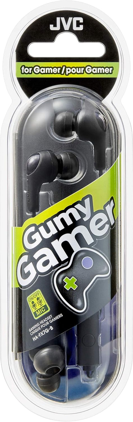 Gumy Gamer, in Ear Earbud Headphones with Mic, Remote, and Mute Switch for Gaming and Chatting, Powerful Sound, Comfortable and Secure Fit, Silicone Ear Pieces S/M/L - HAFX7GB (Black)